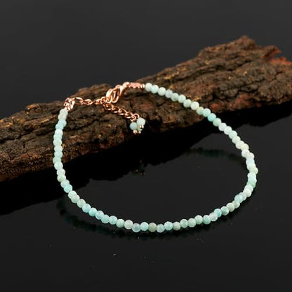 Natural Gemstone Beaded Bracelet, Microfaceted Crystals, Handmade Dainty Jewelry, Bohemian Plated Bracelet-Gift - style: Amazonite Stone