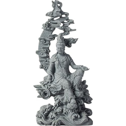 Water Moon Guanyin Zen Sculpture – Stone-Style Avalokiteshvara Statue Meditation Decor Tea Pet Buddhist Home Desktop Ornament