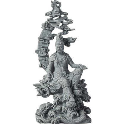 Water Moon Guanyin Zen Sculpture – Stone-Style Avalokiteshvara Statue Meditation Decor Tea Pet Buddhist Home Desktop Ornament