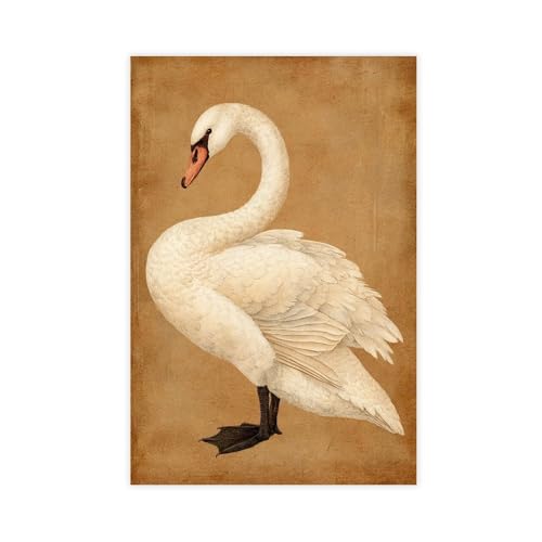 UZWGG 1pcs (Unframed，Canvas Only) Swan Canvas Wall Art Vintage Elegant White Swan Poster Prints Mother's Day Gift for Bedroom Apartment Living Room Office Study Kitchen Decoration 08x12inch(20x30cm) - color: swan-Frameless（Canvas Roll）, size: 12"L x 08"W