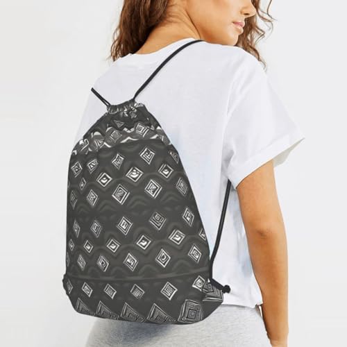 Grey Tribal Drawstring Backpacks Polyester Bag For Yoga Meditation Fitness - size: Small