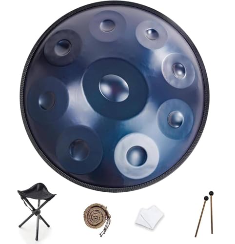 Handpan 22 Inches Drum Set, 440Hz 12 Notes Hand Drum Instrument, Premium Steel Hand Drum, Includes Carrying Case, Drumsticks, Spiral Wraps, Instruction Guide (22 Inches -10 Note -Blue) - size: 22 Inches - 10 Notes - Blue