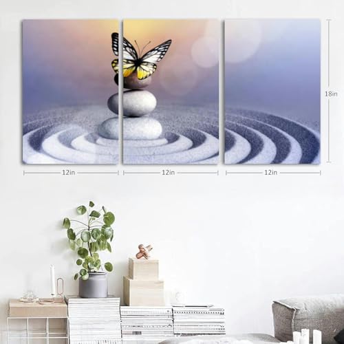 Japanese zen garden meditation stone concentration and relaxation sand 3 Piece Canvas Wall Art for Living Room Bedroom Office Framed Prints Pictures Painting Wall Decor Artwork for Walls Set of 3