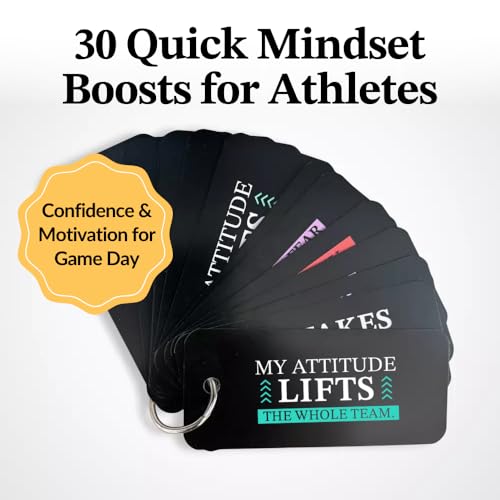 Sports Affirmation Cards – 30 Game Day Motivation Cards for Confidence, Focus & Mental Toughness – Portable Athlete Mindset Cards with Metal Ring