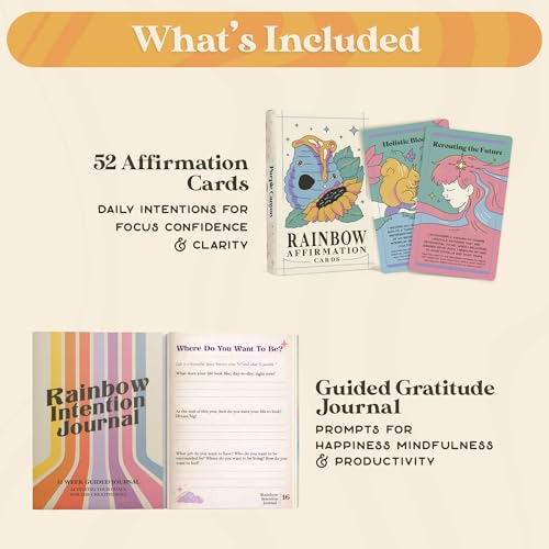 PURPLE CANYON Intention Journal & Rainbow Affirmation Deck – 52-Week Guided Gratitude Journal with Meditations, Goal Setting & Daily Mindfulness Cards - style: Journal & Deck Duo