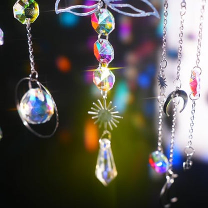 ilclviz Suncatcher Crystal Hanging Sun Catcher Prism with Chain Pendant Ornament Crystal Balls for Window - color: Gold C