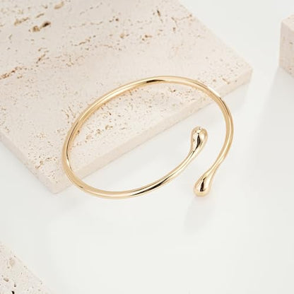 Sylph Gold Bracelets for Women, Chunky Bangle Bracelet Open Cuff/Teardrop Bangles Hypoallergenic Dainty Minimalist Jewelry for Everyday Wear - style: Gold Teardrop