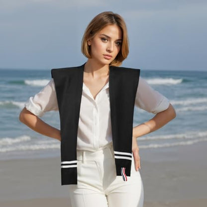 WaJuemy Sweater Shawl Wraps for Women Sweater Knitted Knotted Shawls Travel Casual Scarf Cape Shoulder Tops Fashion Wrap - color: Black 2stripe 31