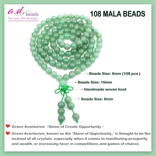 AD Beads 6mm 8mm 108 Prayer Mala Jasper Elastic Bracelet - Handmade Yoga Meditation Healing Power Energy Gifts for Unisex Adult.