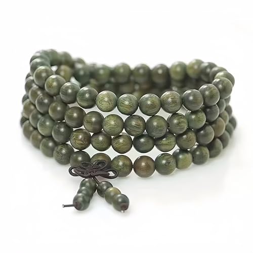 108 8mm Wooden Mala Necklace Bracelet for Men and Women, Prayer Meditation Buddhist or Wear Jewelry, for Gifts for Yourself or Friends and Family. - color: green sandalwood