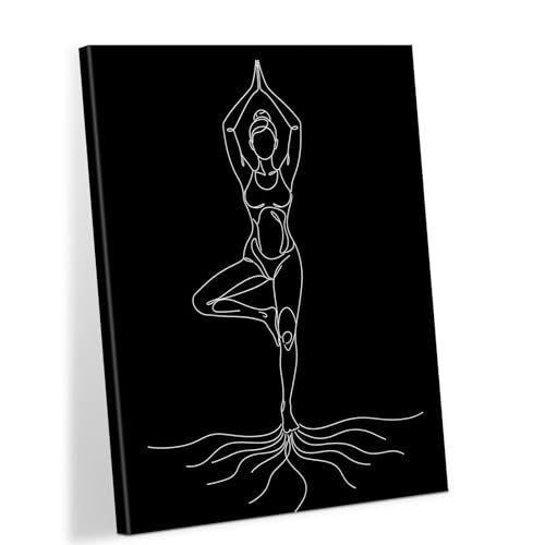 CCCHCY Minimalist Vrksasana Line Canvas Print - Black White Tree Pose Meditation Wall Art Decor - Abstract Zen Yoga Poster, Modern Spiritual Artwork for Studio, Bedroom, Bathroom 12" x 16" - color: Vrksasana, size: 16"L x 12"W