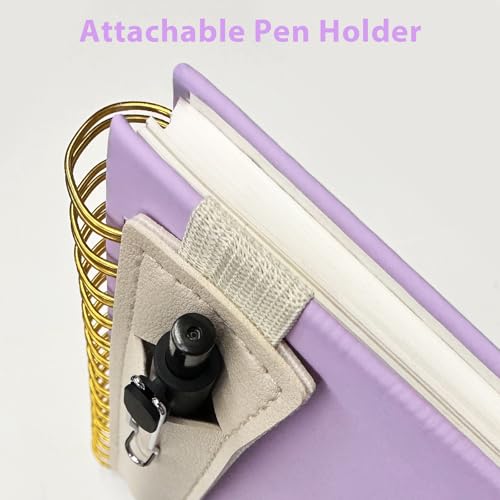Lined Spiral Journal for Women, 160 Pages, Girls Notebook for Writing, A5 Travel Kid Diary with Pen Holder & Pen, Purple Hardcover, 5.7"x 8.27"