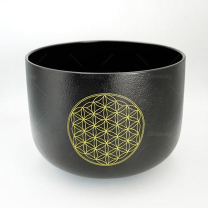 12" C Note Life of Flower Black Crystal Singing Bowl Base Root Chakra Quartz Singing Bowl Meditation Sound Healing with Suede Striker O-ring - size: 12 inch C NOTE