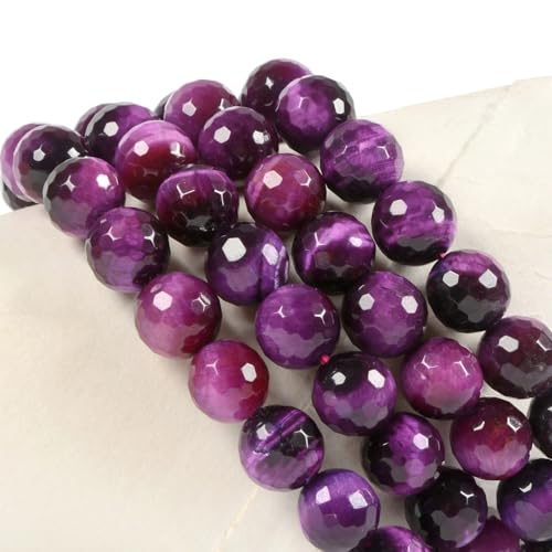 Justinstones Gemstone Crystals Chakra Beads Bracelet Crystal Healing 10mm Round Stretchable Bracelet for Her Gift - color: Faceted Dyed Purple Tiger Eye