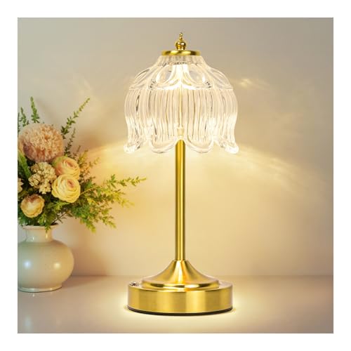 Cordless Lotus Flower Table Lamp, 5200mAh Rechargeable Battery Operated Portable Lamp, 3-Color Dimmable Touch Control Small Desk Lamp for Bedroom, Office, Kitchen, Nightstand,Room Decor (Flower Clear) - color: Flower Clear