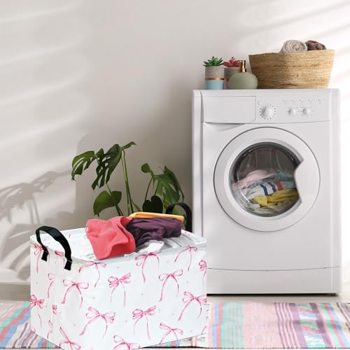 Kids Storage Basket Home Shelf Basket Rectangle Organizer Box Clothes Laundry Hamper Nursery Bin Gift Laundry Basket with Handles for Home - color: Star bowknot