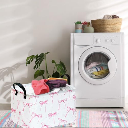 Kids Storage Basket Home Shelf Basket Rectangle Organizer Box Clothes Laundry Hamper Nursery Bin Gift Laundry Basket with Handles for Home - color: Star bowknot