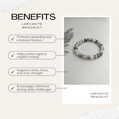 The Alchemist's Arcanum Adjustable Beaded Wrist Accessory for Men and Women, Stretch Fit Stone Bead Jewelry for Daily Wear and Gifting - color: Larvakite