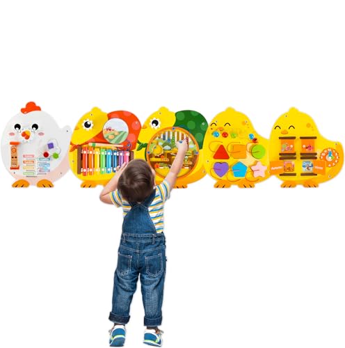 Chick Squad Activity Wall Busy Board Panels | 11-in-1 Wooden Sensory Wall Panel for Kids, Montessori Learning Activity Center | Perfect for Toddler Playroom Daycare Nursery Classroom Dentist Office - style: Chick Squad