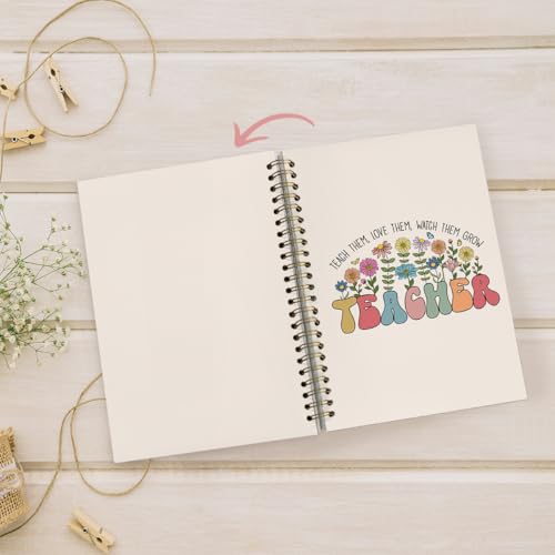 Teacher Appreciation Gifts, Groovy Floral Teacher Notebook, Teacher Gifts for Women, Thank You Teacher Gifts, Teacher Desk Supplies, Teach Them Love Them Spiral Notebook 5.5x8.3 Inch - color: Teacher - White