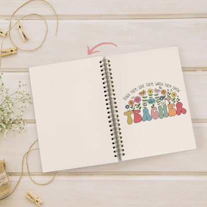 Teacher Appreciation Gifts, Groovy Floral Teacher Notebook, Teacher Gifts for Women, Thank You Teacher Gifts, Teacher Desk Supplies, Teach Them Love Them Spiral Notebook 5.5x8.3 Inch - color: Teacher - White