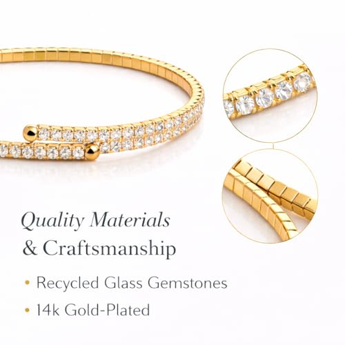 Stretch Tennis Bracelet for Women – Gold Comfort Fit, No Clasp Flexible Design with Crystal Accents, Minimalist Stackable Jewelry