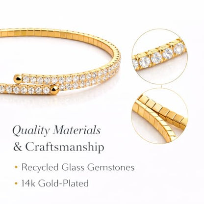 Stretch Tennis Bracelet for Women – Gold Comfort Fit, No Clasp Flexible Design with Crystal Accents, Minimalist Stackable Jewelry