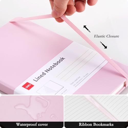 deli A5 Lined Journal Notebook, 160 Pages Hardcover Writing Notebook, 5.5"x8.2" College Ruled Notebook for Office, School, Work Notes (Pink) - color: Pink