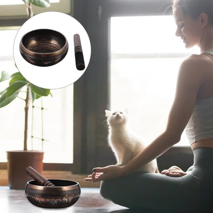 BESTonZON Tibetan Meditation Singing Bowl with Wooden Mallet High Resonance Sound for Yoga Relaxation Music Therapy and Home Decoration