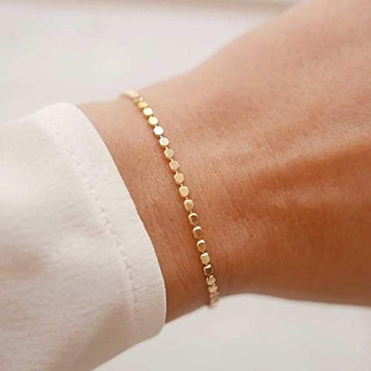 Kyerlyn 14K Gold Plated Handmade Dainty Dot Bracelet Cute Thin Everyday Bracelets for Women Men Size 6.5"+2" Extender - color: Bead:Gold