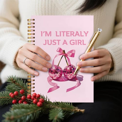 I'm Literally Just a Girl Pink Coquette Cherry Bow Spiral Notebook 5.5x8.3, Preppy Girly Journal for Women, Pink Office Supplies, Aesthetic Notebooks for Note Taking - color: Notebook-05