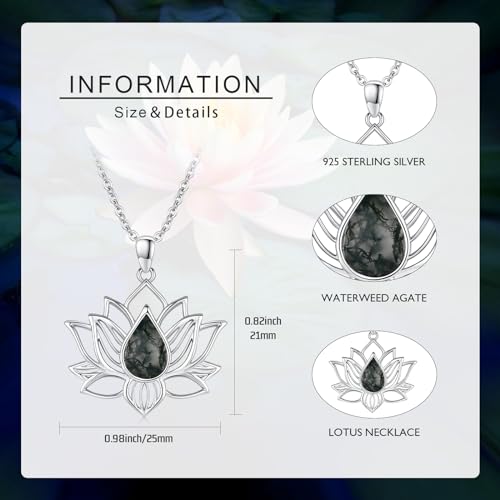 Lotus Necklaces for Women 925 Sterling Silver 7 Chakra/Yin Yang Pendant Necklace Spiritual Lotus Jewelry Birthday Yoga Gifts - style: Moss Agate-Lotus
