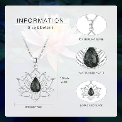 Lotus Necklaces for Women 925 Sterling Silver 7 Chakra/Yin Yang Pendant Necklace Spiritual Lotus Jewelry Birthday Yoga Gifts - style: Moss Agate-Lotus