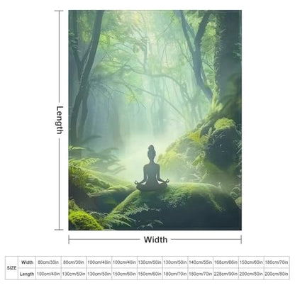 Woman Meditation Jungle Green Ultra Soft Flannel Fleece Bed Blankets Lightweight Cozy Throw Blanket Room Decor for Couch Chair Bedroom Adults Bedding Cozy Blanket Outdoor Travel Blankets 50"x6 - size: 60L" x 50W"