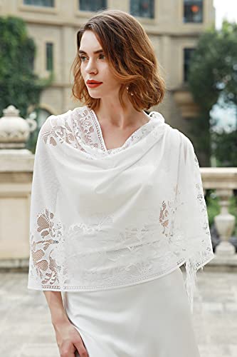 RIIQIICHY Shawls and Wraps for Evening Dresses Scarfs for Women Pashmina Wedding Formal Shawl - color: White-1