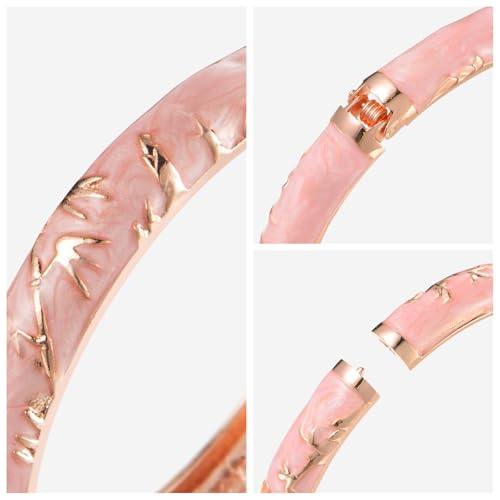 UJOY Classic Cloisonne Bracelets Enamel Jewelry Plated Bamboo Flower Cuff Metal Bangle for Women Gift Box - color: A100-Flower-Green and Pink