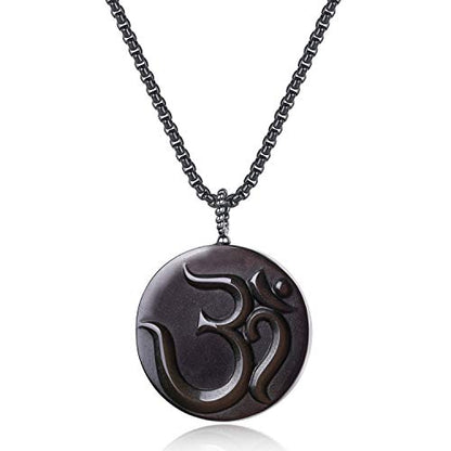 COAI OM Buddha Prayer Necklace Black Obsidian Necklace for Men Women