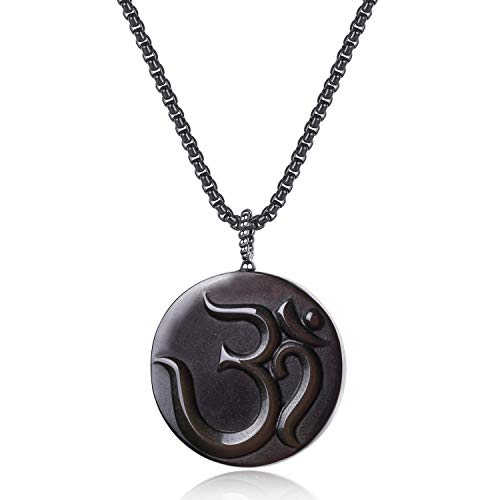 COAI OM Buddha Prayer Necklace Black Obsidian Necklace for Men Women
