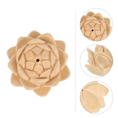 BESTonZON Carved Multi-Layer Lotus Statue Small Wood Lotus Sculpture Tabletop Decorative Figurine for Home Décor and Zen Centerpiece