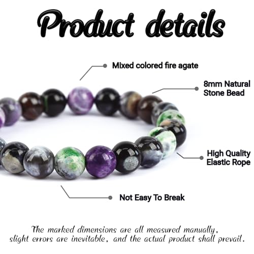 Natural Energy Healing Stone Charm Bracelet 8mm Natural Energy Healing Lava Rock Bracelet - Unisex - color: ZLY-Mixed color agate