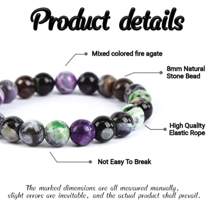 Natural Energy Healing Stone Charm Bracelet 8mm Natural Energy Healing Lava Rock Bracelet - Unisex - color: ZLY-Mixed color agate