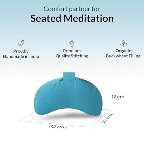 Meditation Cushion, Buckwheat Filling, Washable Organic Cotton Cover, Carry Handle, Mindful Comfort, Reduce Tailbone Pressure & Improve Posture Cyan - color: Cyan