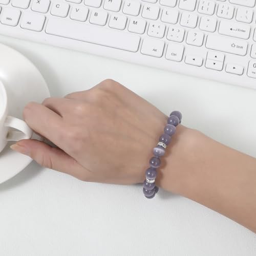 Healing Bracelet For Women Anxiety Crystal Bracelet Chakra Beaded Bracelets Rose Quartz Crystals And Healing Stones Yoga Bead Bracelet Calming Stretch Bracelet Stress Relief Gifts For Women - color: Violet-Cat Eye