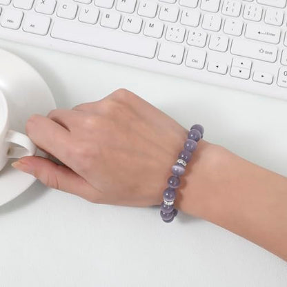 Healing Bracelet For Women Anxiety Crystal Bracelet Chakra Beaded Bracelets Rose Quartz Crystals And Healing Stones Yoga Bead Bracelet Calming Stretch Bracelet Stress Relief Gifts For Women - color: Violet-Cat Eye