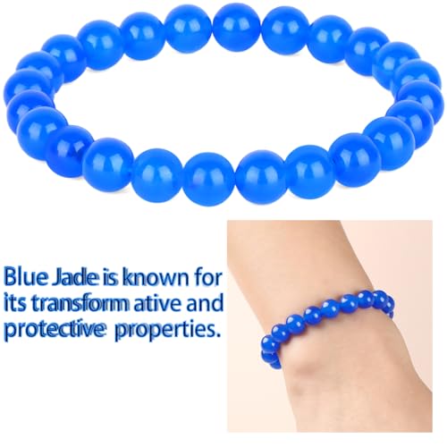 QOGIR Handmade Healing Bracelet,6mm Natural Gem Stone Bracelet rope bracelet - color: Blue Jade(Transformation and Protection), size: 8mm