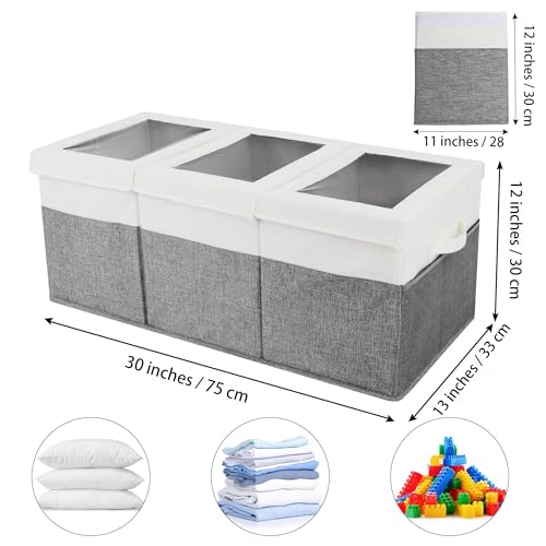 Extra Large Storage Box Bin with Lid and Dividers, Collapsible Storage Chest Organizers, Organizer Box for Closet,Dorm Room,Living Room,Bedroom 30 * 13 * 12 Inches