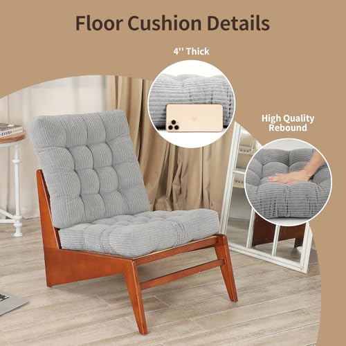 LOVMOC 22 inches Meditation Pillow, Square Large Floor Cushions for Adults, Thick Corduroy Floor Pillows for Sitting, Yoga, Living Room, Sofa, Tatami, LightGrey