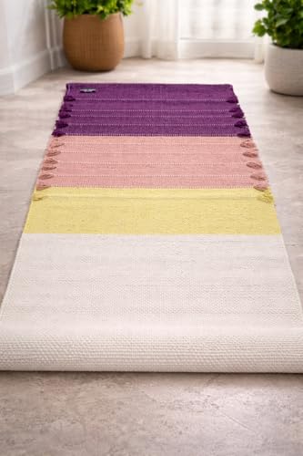 Indian Handmade100 % Organic Anti Skid Multi Colour Cotton Yoga Mat - Eco-Friendly Hand-Woven Rug - Non-Slip & Thick (24”x72”x5mm) for Hot yoga & Everyday Fitness at Home - Comfortable & Foldable Extra-Long Mat - color: Multi 9