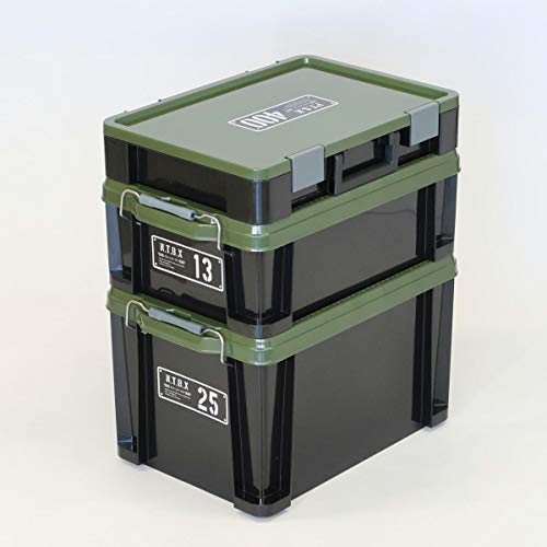 アステージ JEJ Astage Storage Box [X Series NT Box #25], Black Green, Disaster Prevention, Width 11.6 x Depth 17.3 x Height 10.2 inches (29.5 x 44 x 26 cm), Made in Japan, Stacked