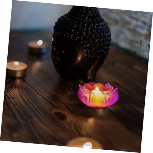 PRETYZOOM 2pcs Lotus Shaped Glass Candleholders Decorative Desktop Ornament Religious Candle Container for Home Zen Garden Table Centerpieces